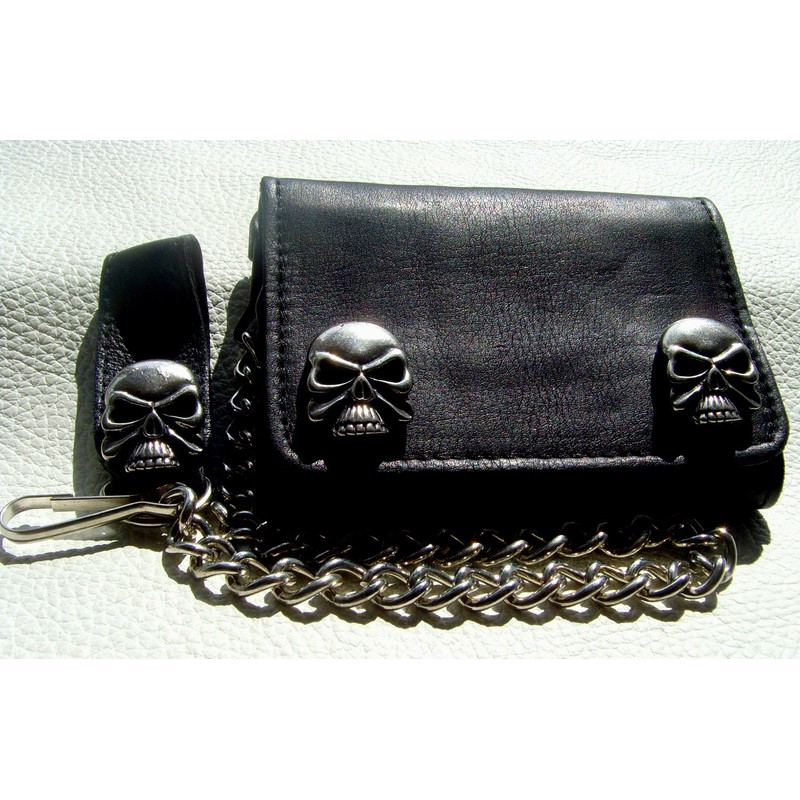 Biker Leather Wallet H.D. Skull Silver Leather Colour Black with