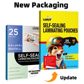 Uinkit 10mil Thicker Self Sealing Photo Laminating Pouches 4 x 6", 25Pack Double-Sided for Recipe Cards & Photos, Waterproof Plastic Sleeves to Preserve Pictures, Index Flashcards