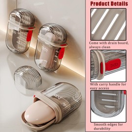 Wumuzai Travel Soap Case with Lid & Draining Layer, Portable Soap Container for Traveling, Shower Bar Soap Holder with Handle, Small Bathroom Soap Box, Soap Saver Dish for Camping (Clear Gray)