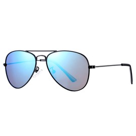 COASION Classic Polarized Small Aviator Sunglasses for Kids Baby Girls Boys Age 2-10 50MM (Black Frame/Blue Mirror Lens)
