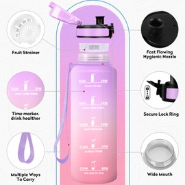 JAPORIA Borraccia 1.5L, Borraccia Sportiva Motivazionale, a Prova di Perdite, senza BPA, Bottiglia Acqua con Indicatore del Tempo per Adulto, Scuola, Palestra, Lavoro, Escursionismo, Ciclismo