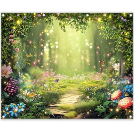 Luminora 10x8ft Fabric Enchanted Forest Backdrop Fairy Tale Wonderland Woodland Magic Background Spring Party Decorations Kids Photo Banner Props