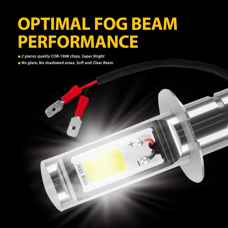 AUXLIGHT H3 LED Fog Light Bulbs 6000K Xenon White, Super
