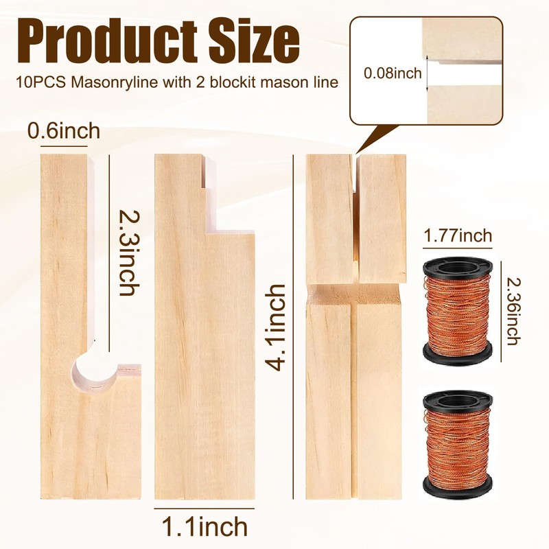 10Pcs 4 Inch Wood Masonry Line Blocks Kit with 2
