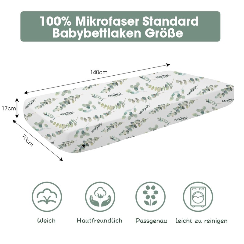 Little Grape Land Fitted Sheet 4pk Leaves, 70 x 140