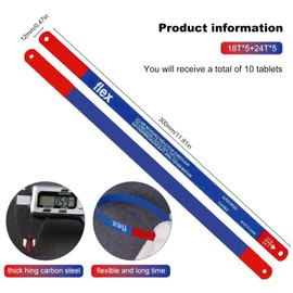 Hacksaw Blades 300mm for Metal Cutting – 10PCS High Carbon Steel, 18T & 24T, Durable Replacement Blades for Hacksaw Frame