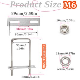 CEEYSEE Set of 4 U Screws M6 50 x 120 mm U Shackle 304 Stainless Steel U U-Bolt for Attaching Pipes, Vehicles, Ships, Bridges, Tunnels (U/M6-50 x 120 mm)