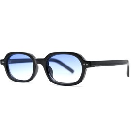 Kursan Small Face Oval Sunglasses Retro Fashion Plastic Frame UV Protection Glasses Shades (Bright Black/Gradient Blue)