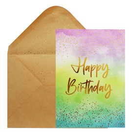 CHRIZ.Z Happy Birthday Card - Single Happy Birthday Greeting Card on Textured Paper with Gold Foil Sprinkles and Gold Foil Glitter Kraft Envelope - 5" x 7" - Blank Inside (Cool Ombre)