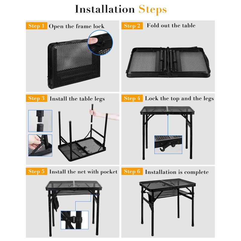 Honagu Folding Grill Table, Height Adjustable Metal Picnic Outdoor Table,