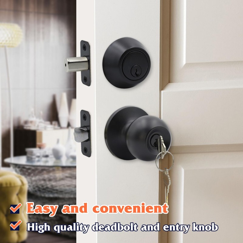Solidware Entry Door Knob and Single Cylinder Deadbolt Combo, Keyed