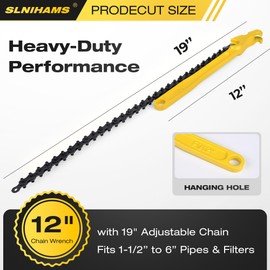 SLNIHAMS 12 Inch Chain Wrench, Heavy Duty Oil Filter Chain Wrench Adjustable 19" Chain for 1-1/2” to 6" Pipe & Oil Filter Grip - Heat-Treated Carbon Steel with Hanging Hook - Diesel/Plumbing Use
