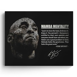Kobe Bryant Canvas Wall Art Decor - 20X24 inch Inspirational Mamba Mentality Quote with Typography Face Design, Motivational Basketball Artwork for Home, Office or Gym Wall Decoration