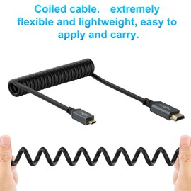 Twozoh Cable en espiral micro HDMI a HDMI 4K, cable micro HDMI a HDMI completo, micro HDMI para GoPro Hero 7, Raspberry pi 4, (extiende hasta 1.5M)