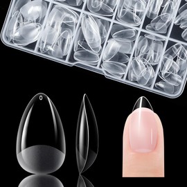 Gelike EC Extra-Short Almond Nail Tips, Full Coverage, XS Short Nail Tips, Soft Gel Tips, Pre-Buffed Artificial Nail Tips Made of PMMA Resin for Women, Salon, 120 Pieces, 12 Sizes