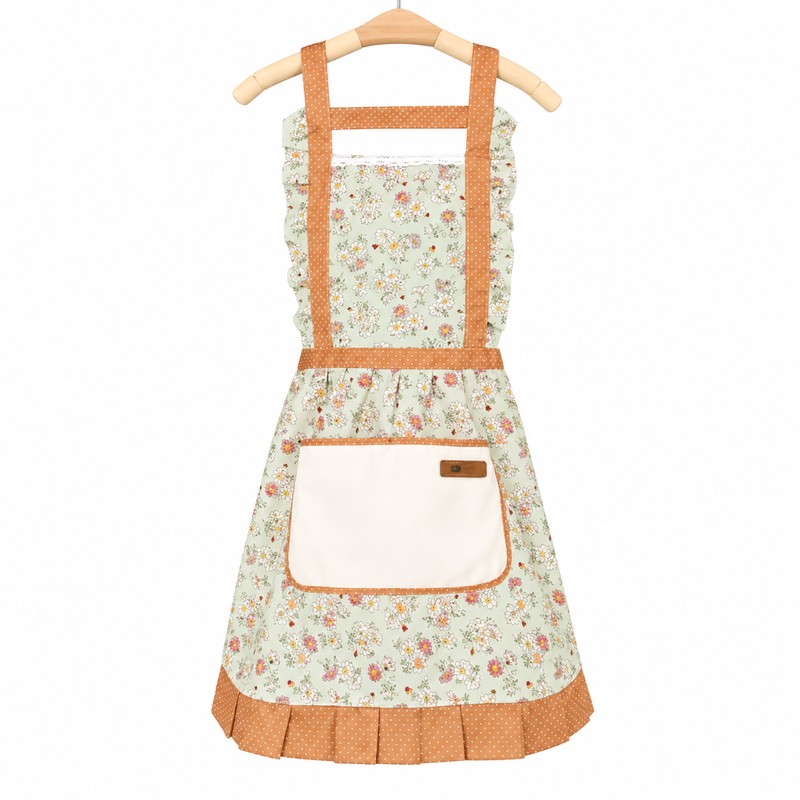 Retro Floral Canvas Apron for Kitchen Cooking – Ruffle Edge