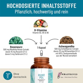 NATURTREU Ashwagandha/Golden Root Capsules, High Dose, 500 mg Each Ashwagandha and Rhodiola Rosea Extract, Centre of calm, Vegan, Plant-Based With No Additives, 120 Ashwagandha Capsules