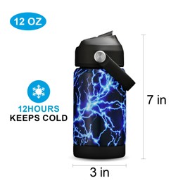 Kids Insulated Water Bottle with Straw,12oz Toddler Cups with Stainless Steel Leak Proof for School Boys Girls（Lightning）