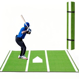 Thickened Baseball Hitting Mat 10ft x 5ft Home Plate Batters Box Turf Mat,0.4in Thick Waterproof Indoor/Outdoor Batting Cage Mat for Softball Pitching Mound, with Portable Carry Bag Green (Green)
