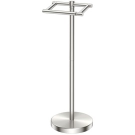 FORIOUS Toilet Paper Holder Stand, Freestanding Tissue Roll Holder for Bathroom, Pivoting Design, Durable SUS 304 Stainless Steel and Weighted Base Toilet Paper Stand, Brushed Nickel