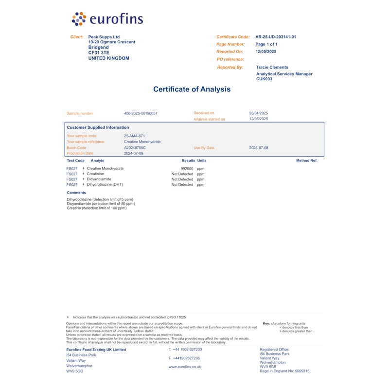 Peak Supps Creatine Monohydrate Powder - Blue Raspberry - Micronised