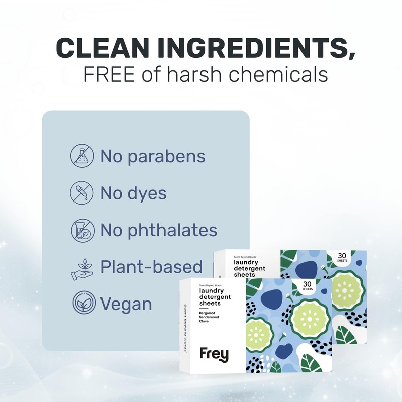 FREY Laundry Detergent Sheets – Bergamot Beach Scent | Plant-Derived