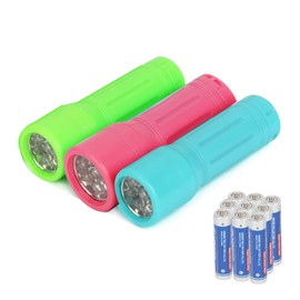 Hilngav 3 Pack 9-LED Mini Flashlight Bulk, Small Multicolor Flashlights with Lanyard, 9 AAA Batteries Included, for Hurricane Supplies Halloween Gifts Stocking Stuffers