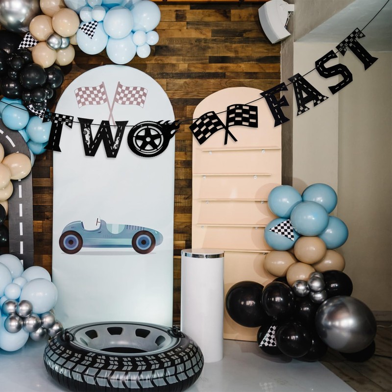 Two Fast Banner, Black Two Fast Birthday Banner Garland Racing