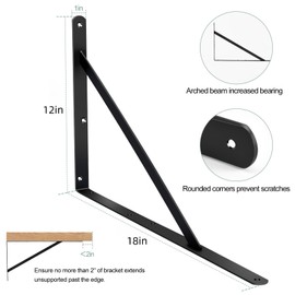 8 Pack L18 x H 12" Black Heavy Duty Shelf Brackets with Screws Metal Shelf Brackets Shelf Support Angle Brackets for Shelves L Brackets Heavy Duty Floating Shelf