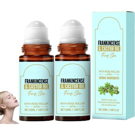 Frankincense and Castor Oil Roller, Castor Oil Roll On with Rose, Organic, Cold-Pressed, Firming Skin, Reducing Fine Lines & Balancing Skin, Suitable for Face, Neck, Abdomen 50ML/1.7OZ (2PCS)