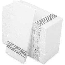LEKOCH Pack of 100 Disposable Napkins, White with Grey Design, Air Laid Fabric-Like Napkins for Weddings, Premium Quality, 43 x 30 cm