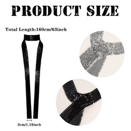 LURVOUS 2 Pcs Sequin Scarf, Sparkly Scarf Glitter Neck Tie Shiny Long Neckerchief Sparkle Neck Tie for Women, Glitter Costume Accessories for Party, Wedding, Carnival (Black,Silver)