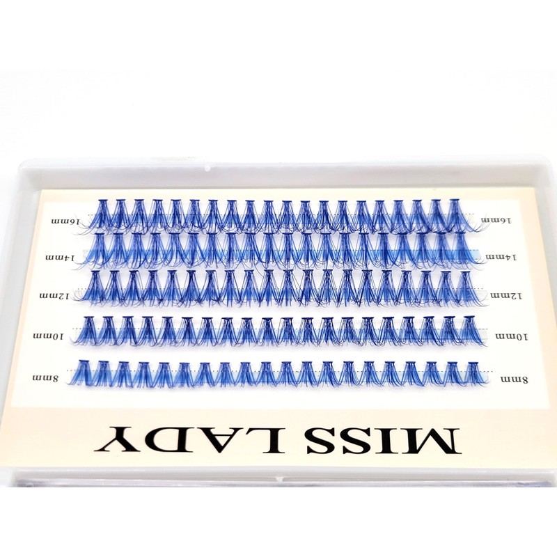 Colored Blue Lash Clusters, 3D Volume 20D Curl C, Thickness