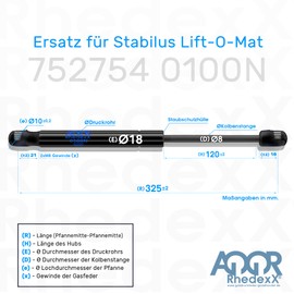 RhedexX® Gas Springs 752754 0100N Replacement for Stabilus Lift-O-Mat, Gas Lift with M8 Ball Pan Angle Pan Gas Pressure Damper Length 325 mm, Stroke 120 mm, Kraft-100N (100N - 752754)