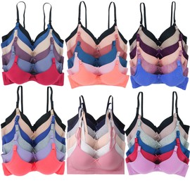 ToBeInStyle Women's Pack of 6 Random Assorted Print Bras (Sizes 30A to 46DDD), 6-pack: Assorted Colors (Wireless), 40C
