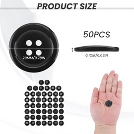 50Pcs Black Buttons 20mm Black Round Ridge Sewing Buttons with 4 Sewing Holes 32L Round Buttons Flat Suitable for Sewing Suit Coat Shirt Jean Cardigans Tuxedo Buttons and DIY Decoration Resin Material