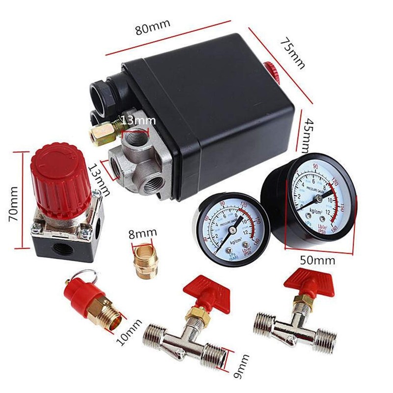 Dent-de-lion Air Compressor Pressure Switch Black Valve with Control 90-120