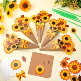 Colingmill 24 Set Thanksgiving Crafts Sunflower Flower Bouquet Craft Kit DIY Thankful Paper Crafts Make Your Own Thankful Gift for Fall Thanksgiving Party Favors Home School Classroom Activities