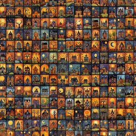 Generic QT Fabrics Creepin' It Real by Morris Creative Group 30389 X Multi Mini Haunted House Blocks Fabric, Mixed