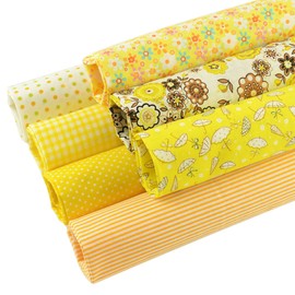 7 Pieces Cotton Fabric Plainl Printed (20"x20"), Comfortable Fabric for Sewing, Patchwork Quilting Fabric, Pretty Flower Pattern Material for Quilting Sewing Cloths Sewing DIY Artcraft -Yellow