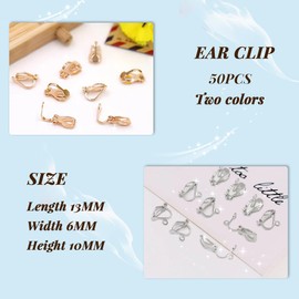 JEYORZY Pack of 50 Ear Clips, Non-Pierced Stainless Steel Clip-On Stud Earrings, Metal, Flat, Round, Blank, Clip-On Earrings, Hypoallergenic, Clip-On Earrings, Converter, Flat Earring Pads for Making