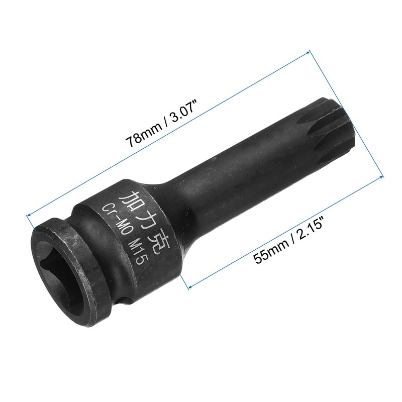 sourcing map 1/2" Drive x M15(15mm) Impact Triple Square Spline