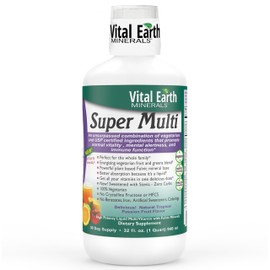 Vital Earth Minerals Super Multi – Liquid Multivitamins for Women, Men & Kids, Liquid Vitamins with Fulvic Acid for Better Absorption, MTHFR Support, 32 Oz + 1 Oz Cup
