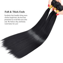 Yamel Synthetic Hair Bundles Straight 20 Inch 3 Bundles Total 210 Grams Soft Natural Black Hair Weft