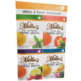 MILLIE'S SIPPING BROTH Steepable Sipping Broth 4 Pack Assortment, 12 Broth Bags
