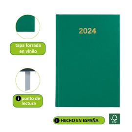 Grafoplás | 2024 Economic Agenda | Day Page | Green | Hard Cover | Spanish | 14.5 x 21 cm | Vinyl Covers | Bavaria Series | Reading Point | Perfect for Planning Your Year