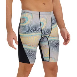 Eteoepo Swim Jammers for Men Athletic Training Endurance Swimsuit Durable Team Lap Swimming Racing Competition Swimwear(Black/Curve,L)