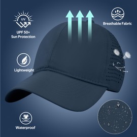 Waterproof Sport Cap Quick Dry Baseball Caps Mens Running Golf Sun Protection UPF50+ Breathable Lightweight Adjustable Mesh Back Cap Navy