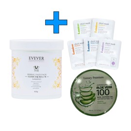 Eve Ever Herbal Green Tea & Vita C Face Pack 450g Large Capacity + Soothing Gel 300ml + 5 Mask Packs / 이브에버 허벌 녹차&비타C 페이스 팩 450g 대용량+수딩젤 300ml+마스크팩 5매