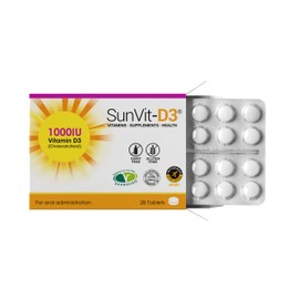SunVit-D3 Vitamin D3 1000 iu - High Strength Vitamin D Tablets Support the Maintenance of Bone, Teeth, Muscle & Immune System | Made in UK & GMP Approved | Dairy & Gluten free - D3 Vitamins 28 Tablets